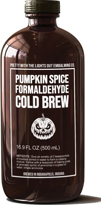 Pumpkin Spice Formaldehyde Cold Brew collectors bottle
